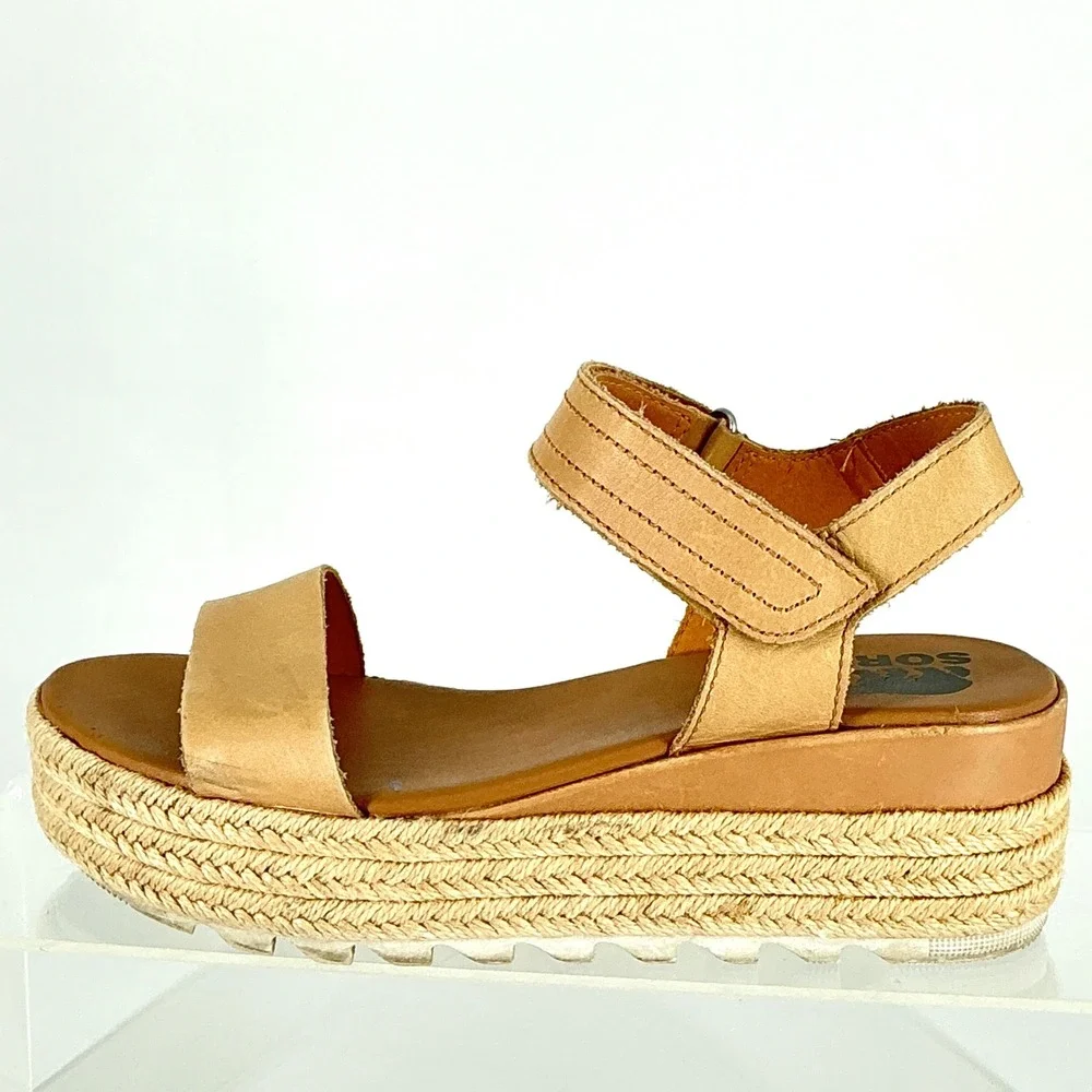 Sorel Womens Size 7 Cameron Flatform‎ Espadrille Tan Leather Platform Sandals